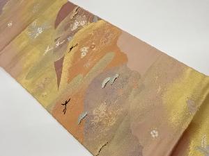 リサイクル　遠山に霞・草花模様織出し袋帯